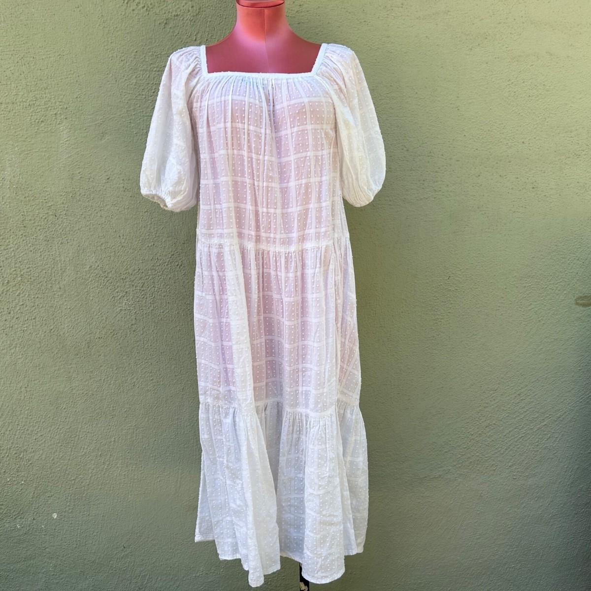 Brunna.CO Rosemary Dotted Cotton Prairie Dress White Swiss Dot Casual Long  S M | eBay