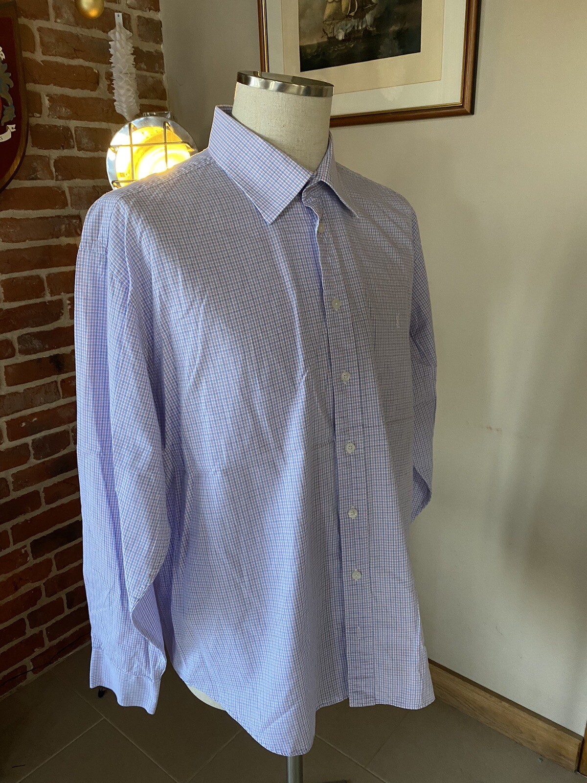 SUPERB MENS YVES SAINT LAURENT PINK BLUE CHECK L/S DRESS SHIRT XXL 17.5
