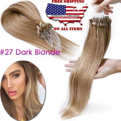 300S THICK Russian Human Remy Loop Micro Ring Tips Beads Hair Extensions Blonde