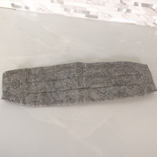 Gray Cummerbund Men Tuxedo Belt OS Paisley Elastic Pleated Gold Buckle