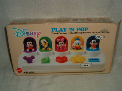 VTG 1990 PLAY 'N POP UP Mattel Disney Poppin Pals Toy Mickey Mouse & With Box | eBay