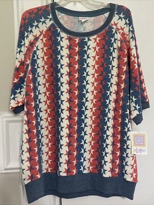 Lularoe Jane 3XL Red/Beige/Blues Stars Stripes Americana Dreams