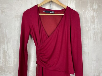 Love Moschino Red Viscose V-neck Long Sleeve Dress Size XS