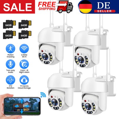 1-4Pack 360° 1080P HD FUNK WLAN WIFI IP NETZWERK CAMERA AUßEN ÜBERWACHUNGSKAMERA