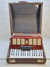 Vintage Soviet Accordio Suite Siberia Red Suitcase Retro USSR musical instrument