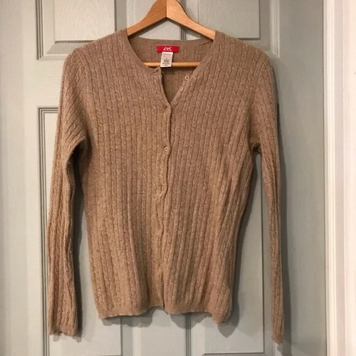 Anne Klein Sport Women's M Merino Wool Blend Tan Long Sleeve Cardigan Sweater