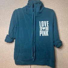 Victoria's Secret Pink Hoodie Sz Small Green Love Pink Sweatshirt Pullover 2013