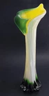 Vintage Hand Blown Thick Green and Yellow Glass Vase with Jack in Pulpit Top 12"