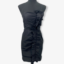 BCBGMaxAzria Dress Womens 2 Black Sleeveless Pleated Ruffle Cocktail Sheath