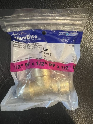 Jones Stephens C77440LF 1/2" PlumBite Push On Tee - Brass - Picture 1 of 2