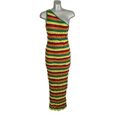 Zara Rainbow Striped Asymmetric Dress Linen Blend Long Multicoloured Size Small 