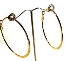 Vintage Gold Tone Large 2  1/4" Pierced Hoops Earrings