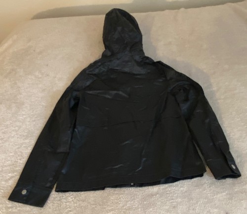 A New Day Black Waxed Denim Cotton Utility Jacket Women's Small Hood - Picture 13 of 17