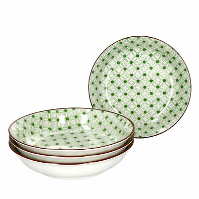 Lime Rio 4-tlg. Suppenteller Grünes Dekor Ø 20 cm Soup bowl Porzellan Ritzenhoff
