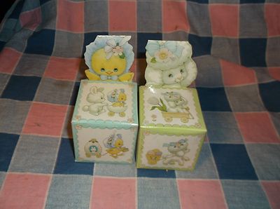 Two Enesco Easter Parade Folded Box  Empty 3 7/8'' High at Back Fun Graphics