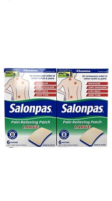 Salonpas Pain PATCH size LARGE 5.67'' x 3.62'' -  6 Patch, (LOT Of 2) . Exp:11/225