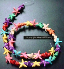 STARFISH BEADS 15" recon Howlite 14mm StarFish mixed color beads BS039