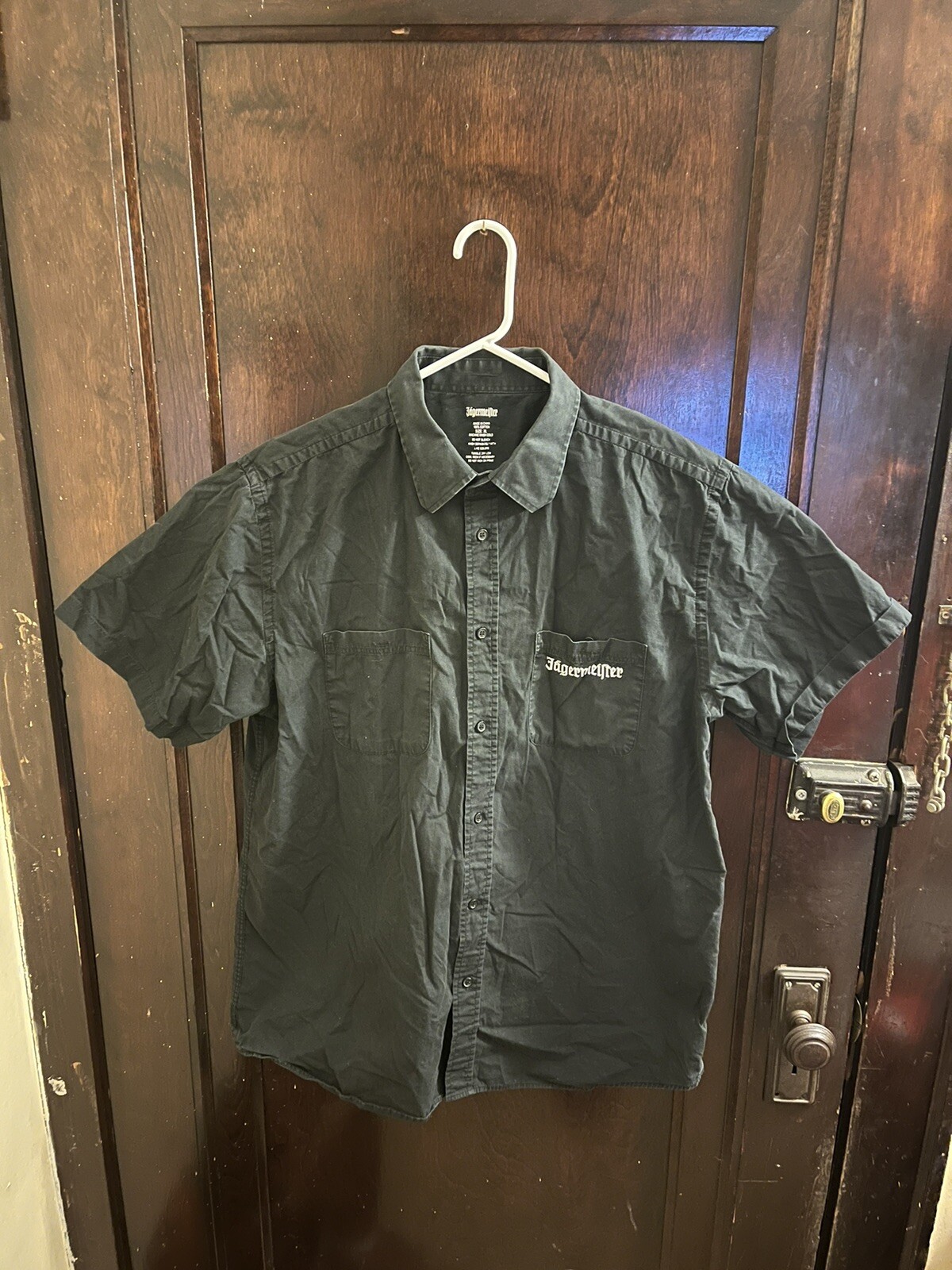Jagermeister Mens XL Black Embroided Short Sleeve Button Up Shirt eBay