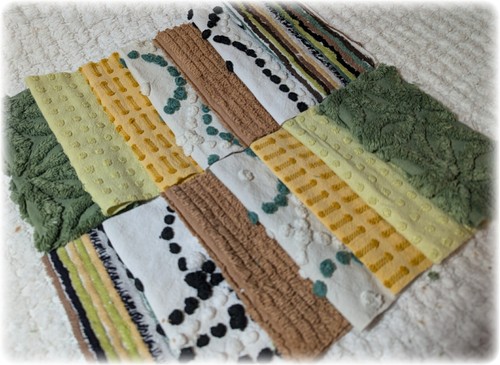 Vintage Chenille Bedspread Quilt Fabric Square Block Kit 21 6 in Fall Vibe - Picture 6 of 6