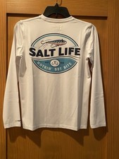 Salt Life Boy s White Lure Nothin But Bite SLX Drifit Long Sleeve Shirt NWT M