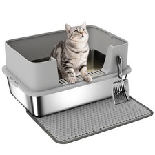 PawHut Stainless Steel Litter Box with Scoop, High Sided Cat Litter Tray