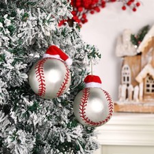 Realspring 2 Pieces Christmas Glass Sports Hanging Ornaments Silver