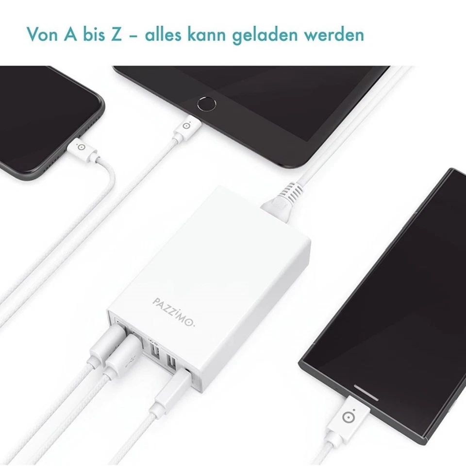 Pazzimo 5-Fach Netz-Ladegerät 8A Ladestation USB-C + 3x USB-A 1x QC 3.0 Netzteil - Bild 4 von 4