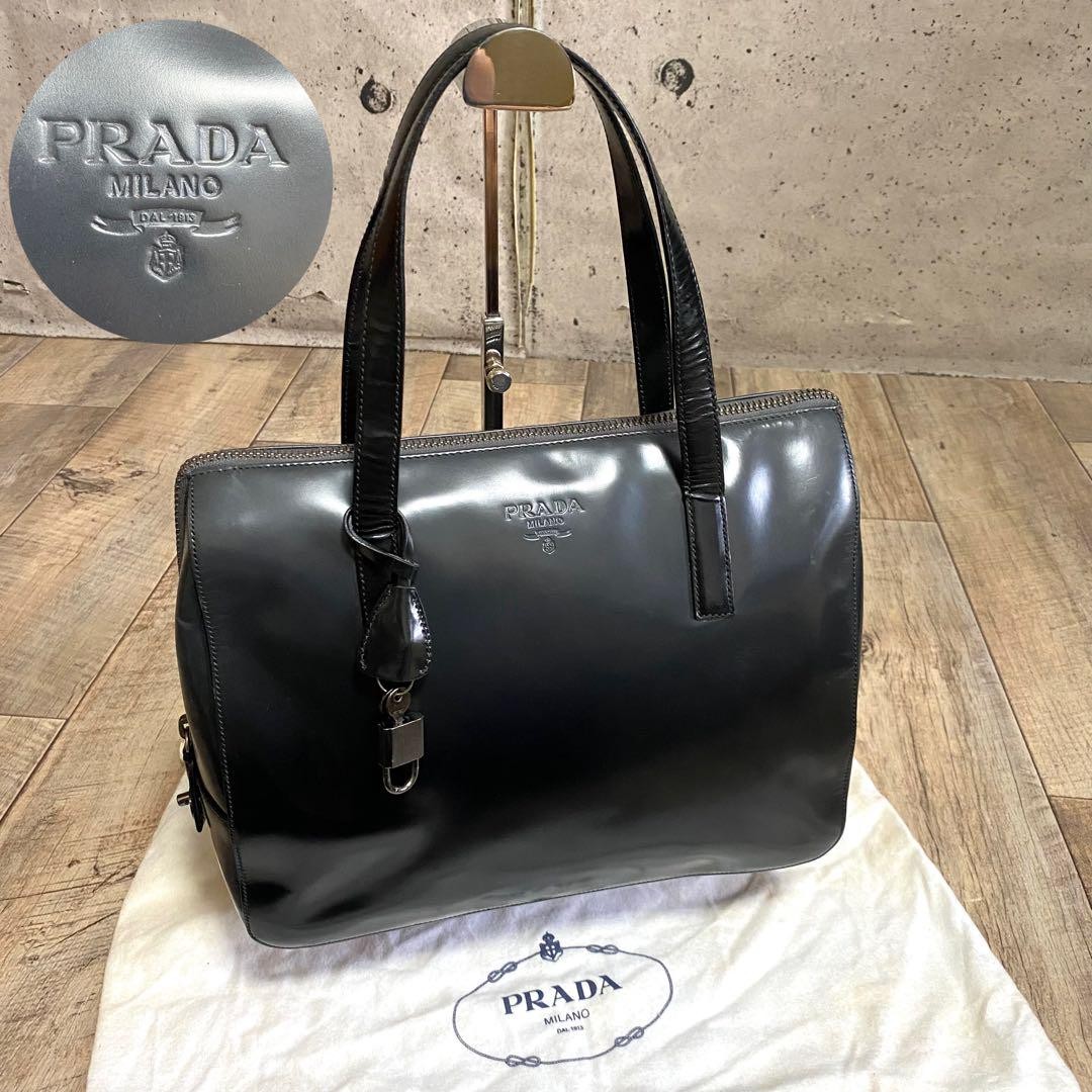 Prada Mini Leather Tote Bag with Enamel Logo Authentic Designer Handbag