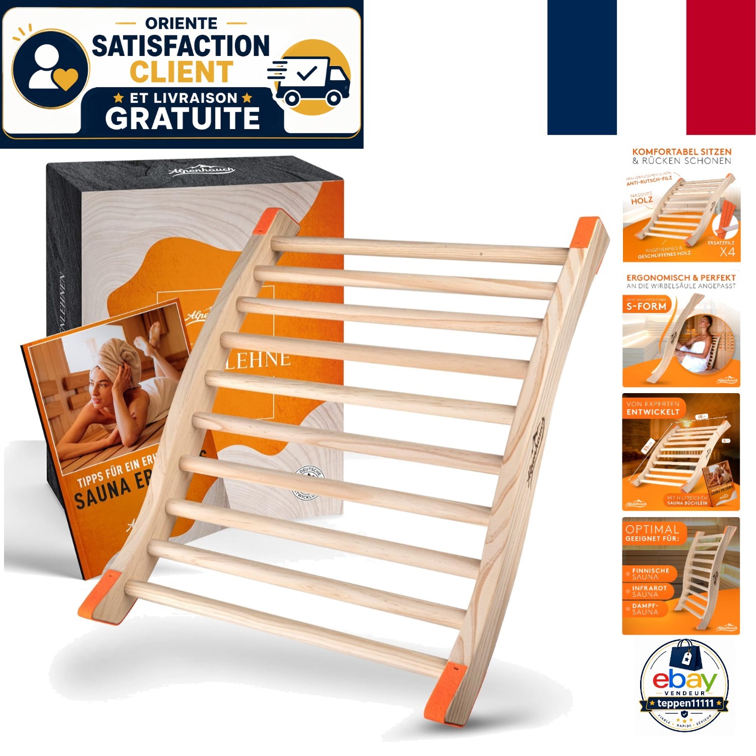 Dossier de sauna en bois naturel ergonomique et antidérapant pour cabine thermale