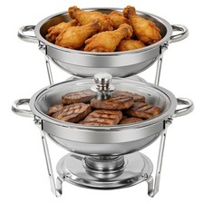 Chafing Dish Stainless Steel Glass Lid Round Chafing Dish Buffet Set 2/4Pack