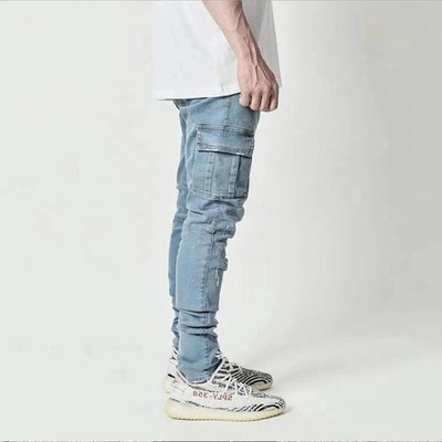 Herren Stretch Cargo Denim Jeans Jogger   Elastisch, Viele Taschen, Slim Fit
