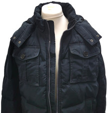Tommy Hilfiger Mens M Navy Blue Puffer Jacket Hidden Hood Full Zip Quilted Winte