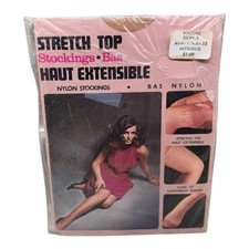 Vintage 1 Pair Seamless Stretch Top Stockings Size 9 1/2 Intrigue 29  Nude Heel