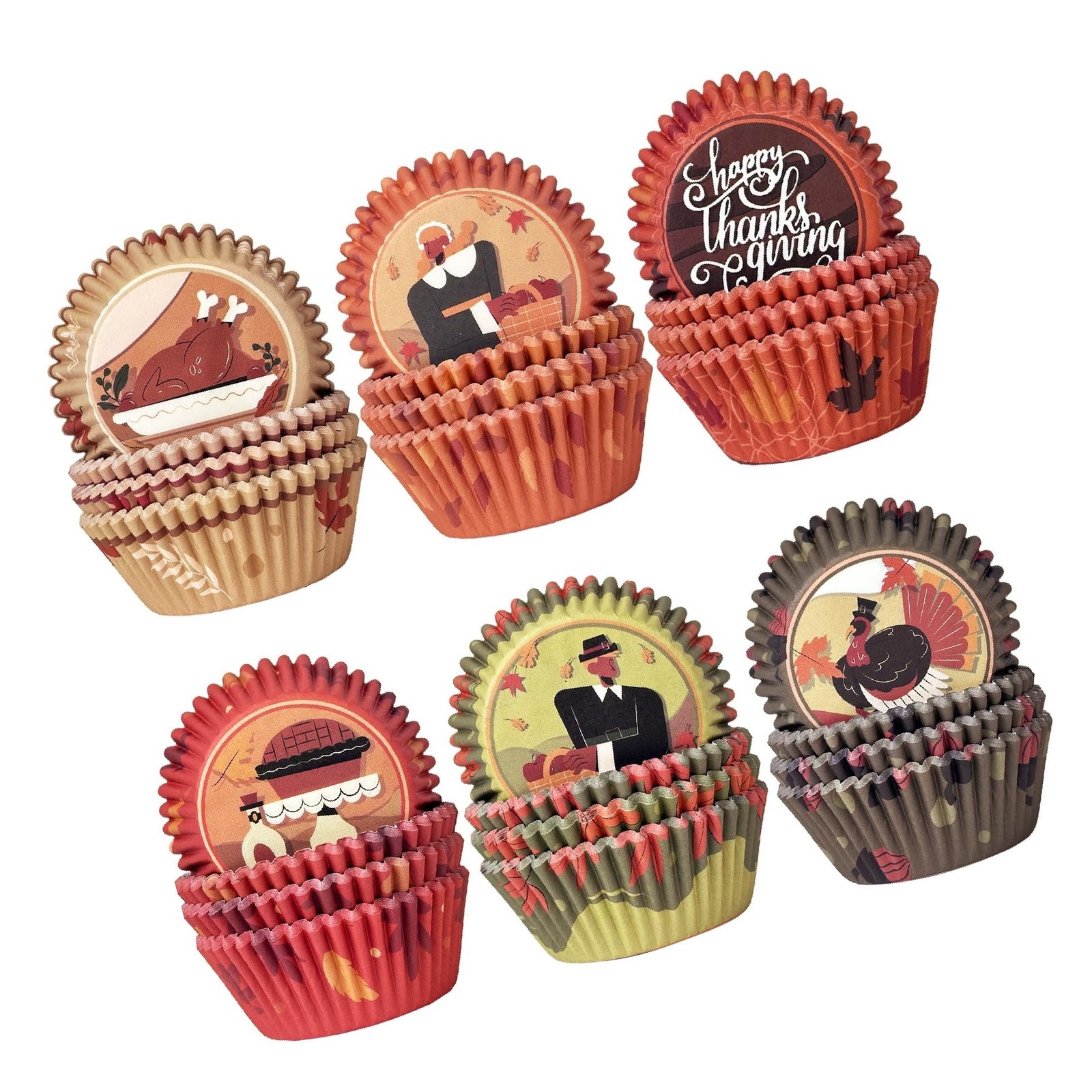 qiqee Cupcake Liners Thanksgiving Turkey Papers Baking Cups Wrappers Fall Muf...