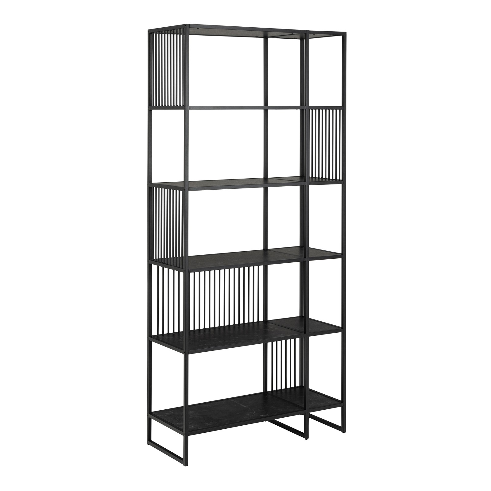 Black Metal & Marble-Effect Bookcase with 4 Shelves - Modern Storage Unit
