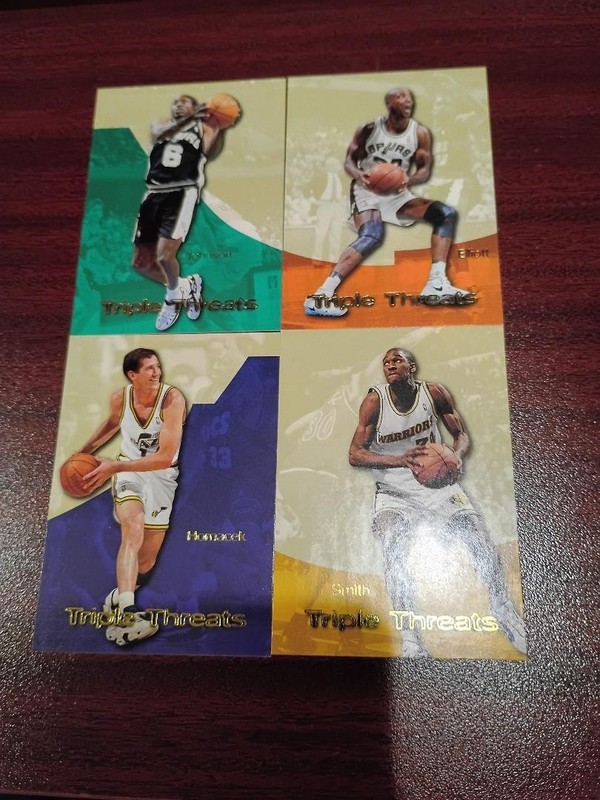 (4)1996-97 Skybox Premium Triple Threats Lot Stockton Elliott Joe Smith Johnson