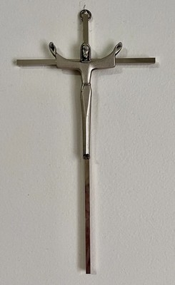 Sleek Modernist Risen Christ Wall Crucifix. 10  x 5''  Brushed Nickel & Silver