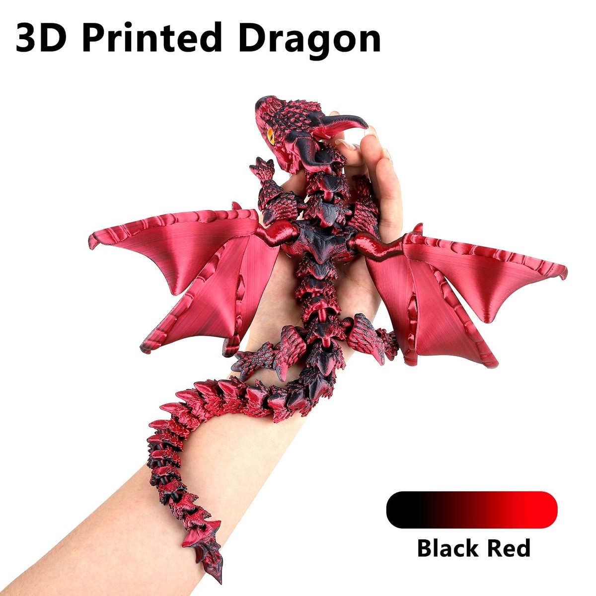 SUMLAND 3D Printed Dragon with Wings,3D Animals 15.75 inch, Black