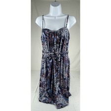 SOMA WOMENS PAISLEY SUNDRESS SIZE LARGE BLUE BOHO SLEEVELESS TIE WAIST LINED