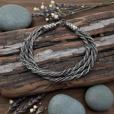 Handmade 999K Silver Braided Bracelet: Traditional Kazaziye Art