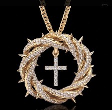 Helloice Micro Paved Crown of Thorns with Cross Pendant Chain Necklace Silver