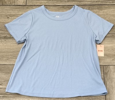 1X Evri Fit & Flatter Ribbed Light  Blue Tee 2021 Season Plus Size T-Shirt
