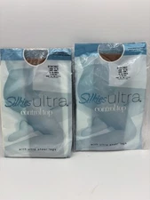 2 Silkies Ultra Control Top Large Beige Sheer Legs Pantyhose 030302
