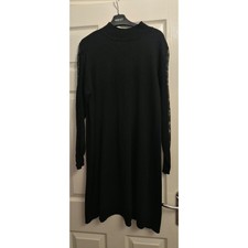Monsoon Black Knitted Dress UK 18 Lace Sleeve Detail High Neck Jumper Dress