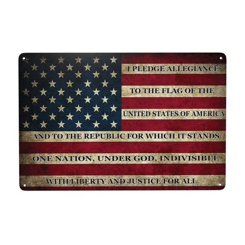 American Flag Pledge Allegiance Metal Tin Signs, Vintage Wall Art Sign Poster...