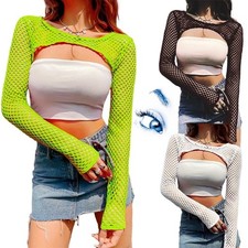 Stunning Sheer Fish Net Crop Top for Women Net Short Sleeve T Shirt Blouse Top