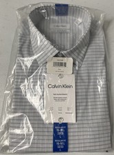 CALVIN KLEIN TECH Active Stretch Dress Shirt Regular L 16-16.5 WHITE/BLUE 32/33