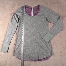 Lululemon Womens Reversible Pullover Sweatshirt Heather Gray Stripe Size 8
