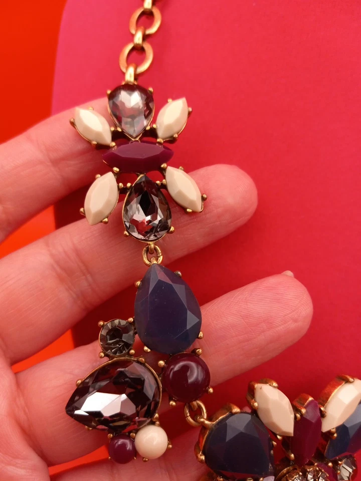 J.Crew Collier Statement Necklace W/Crystal's In Navy,maroon,purple - Image 2 of 4