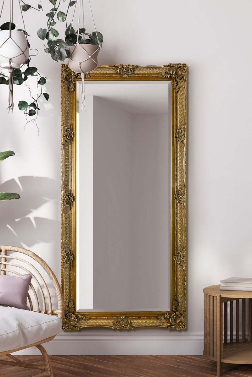 Extra Large Wall Mirror Gold Antique Wood Full Length 5Ft5 X 2Ft7 165cm X 78cm